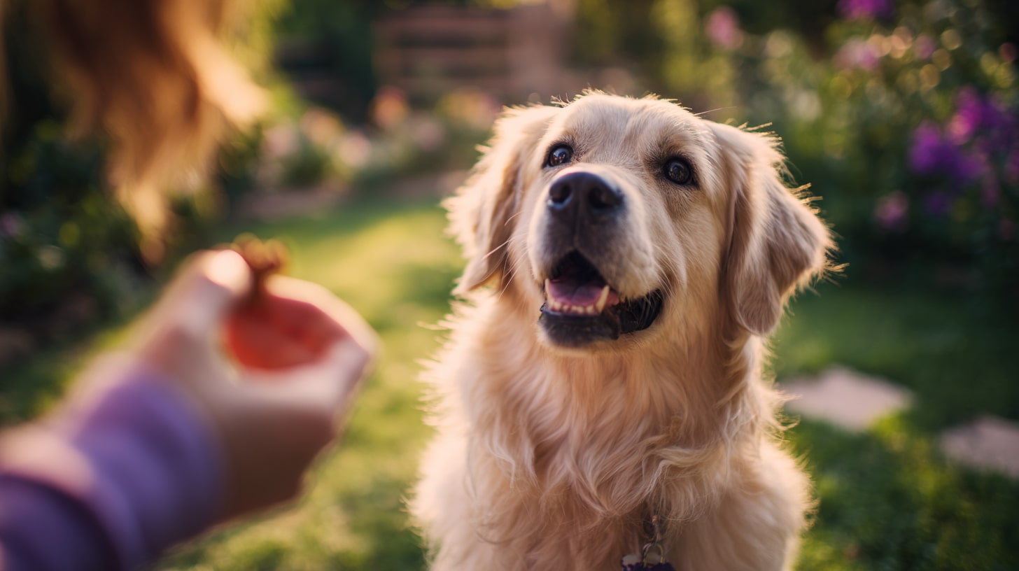 Renforcement positif du chien par récompenses adaptées aux bons comportements